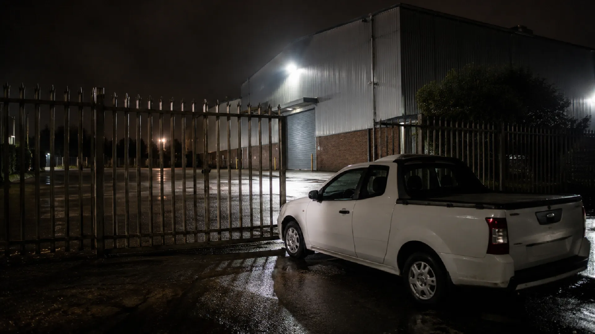 Response vehicle at a Gauteng warehouse gate after false alarm call-outs Centurion sites report