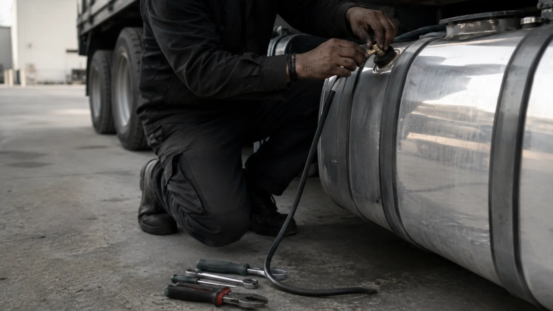 Technician calibrating a truck tank probe to establish fuel sensor accuracy Centurion fleets need