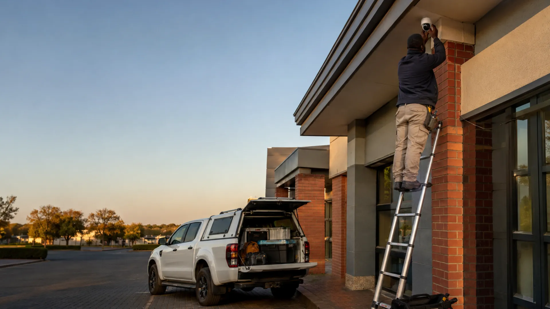 CCTV installation Wierda Park technician mounting a business security camera in Centurion
