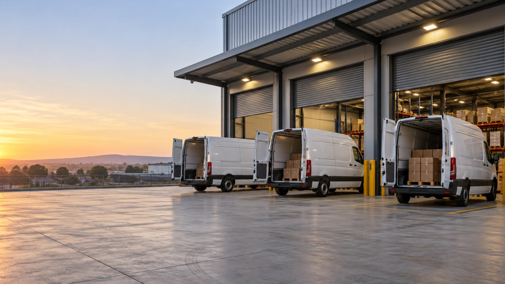 Delivery fleet tracking Centurion courier vans loading at a Samrand logistics park