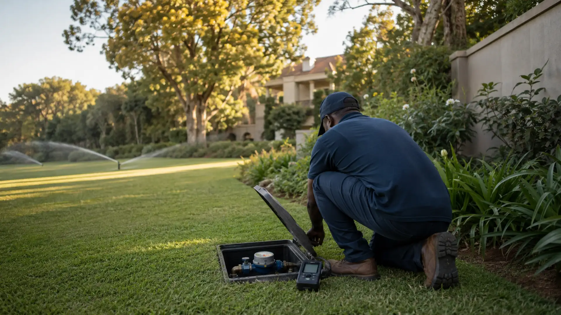 Water leak detection Irene technician checking a water meter at a large Centurion estate property